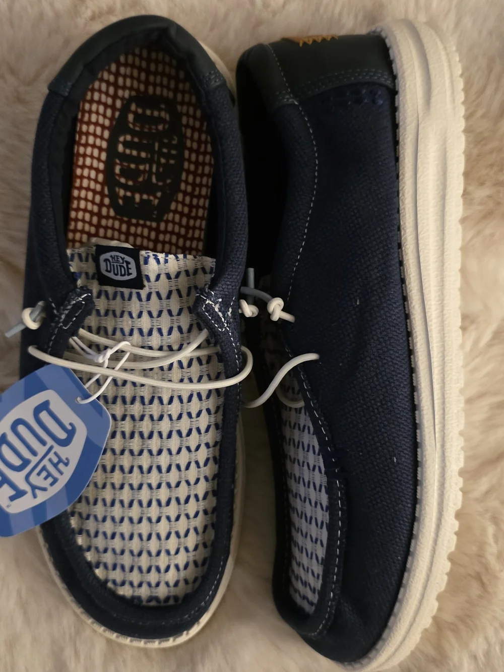 Hey Dude Men's Navy and White Mesh-Top Boat Shoes